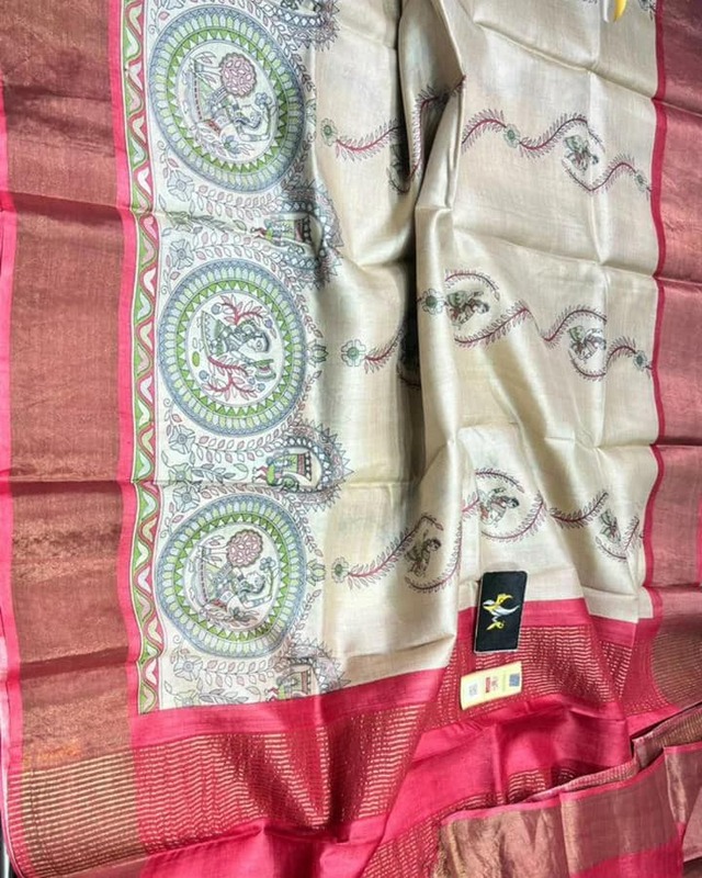 Pure Tussar madhubani print saree
